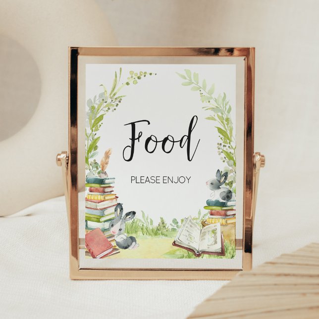 Storybook New Chapter Baby Shower Food Poster (Vintage Storybook Rabbit Baby Shower Food Sign)