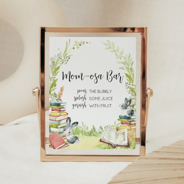 Storybook New Chapter Baby Shower Mum Osa Bar Poster (Vintage Storybook Rabbit Baby Shower Mom Osa Bar Sign)