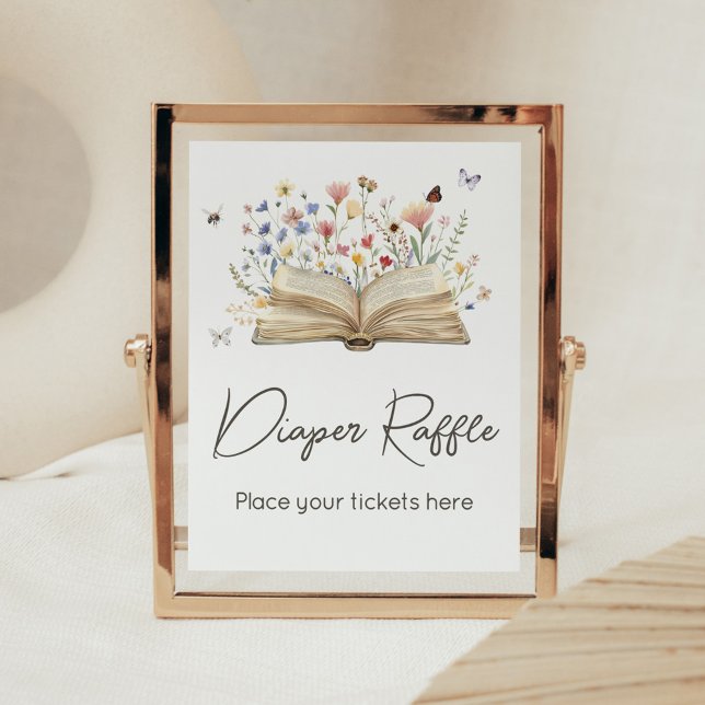 Storybook New Chapter Begins Diaper Raffle Poster (New Chapter Begins Storybook Baby Shower Diaper Raffle Sign)