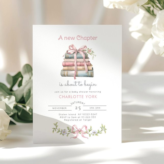 Storybook New Chapter Bow Baby girl shower Invitation (Creator Uploaded)