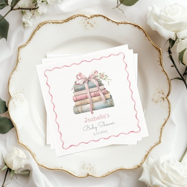 Storybook New Chapter pink ribbon girl baby shower Napkin (Creator Uploaded)