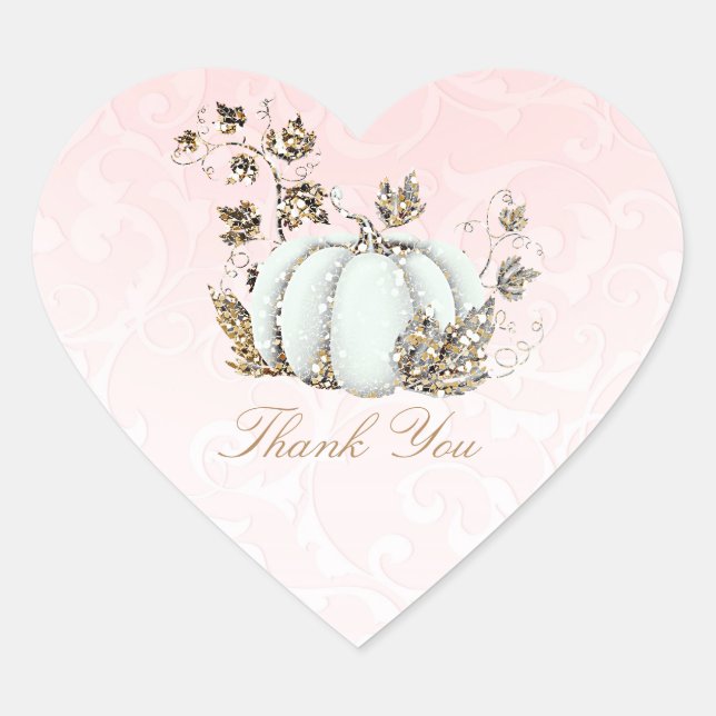 Storybook Pink & White Pumpkin Fairy Tale Party Heart Sticker (Front)