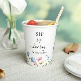 Storybook Rabbit Sip Sip Hooray Baby Shower Floral Paper Cups