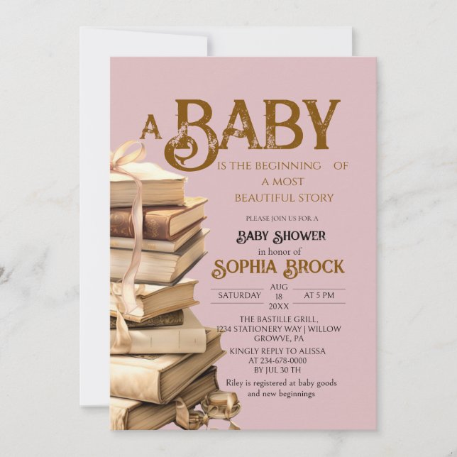 Storybook Rose Pink Girl Baby Shower Invitation (Front)