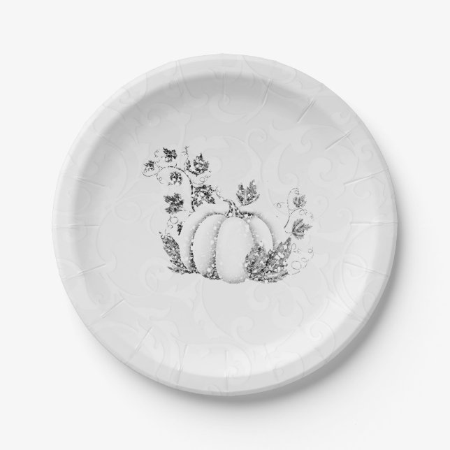 Storybook Silver White Pumpkin Fairy Tale Party Paper Plate (Front)