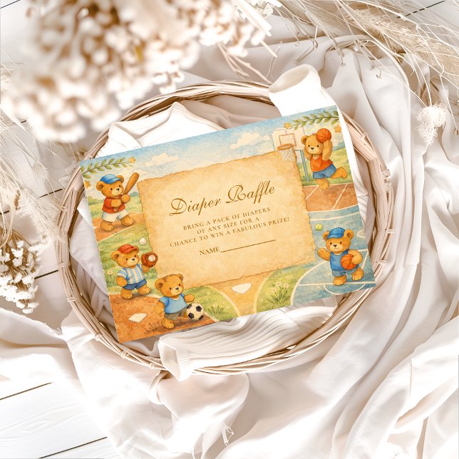 Storybook Sports Teddy Bears Diapper Raffle Enclosure Card (Creator Uploaded)