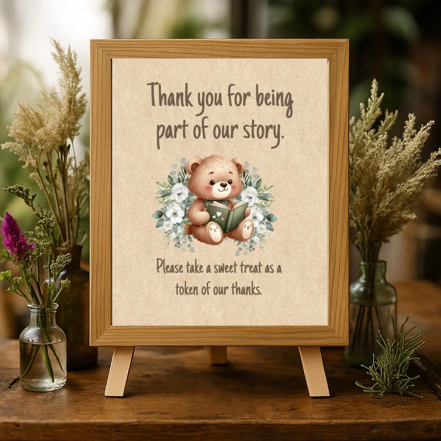 Storybook Teddy Bear Guest Shower Favours Poster (Storybook teddy bear baby shower guest party favor table poster)