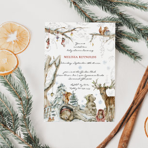 Storybook Winter Woodland Forest Baby Shower Invitation