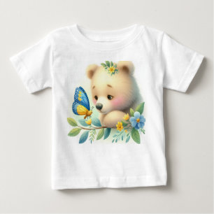 Storybook Woodland Babies Bear And Butterfly Baby T-Shirt