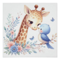 Storybook Woodland Babies Giraffe And Blue Bird
