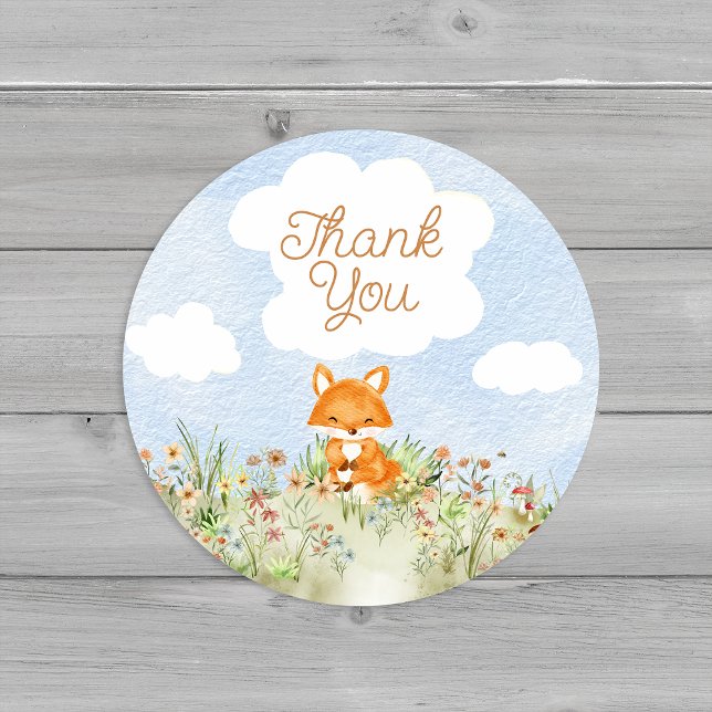 Storybook Woodland Fox Baby Shower Thank You Classic Round Sticker (Creator Uploaded)