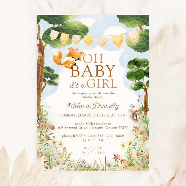 Storybook Woodland Fox Oh Baby Girl Shower Invitation (Creator Uploaded)