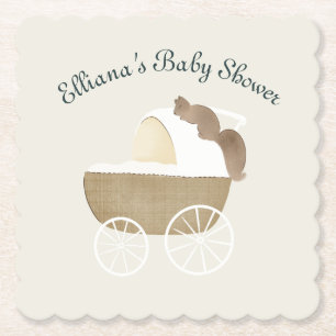 Storybook Woodland Friends Baby Carriage Squirrel Paper Coaster