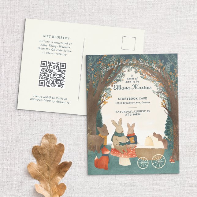 Storybook Woodland Friends Baby Shower Postcard (Creator Uploaded)