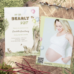 Storybook Woodland Photo QR Bearly Wait Invitation