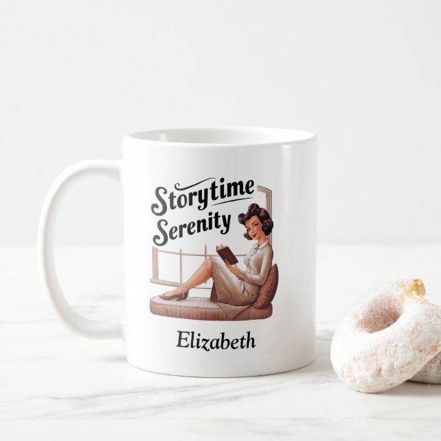 Storytime Serenity Book Lover Quote Coffee Mug (With Donut)