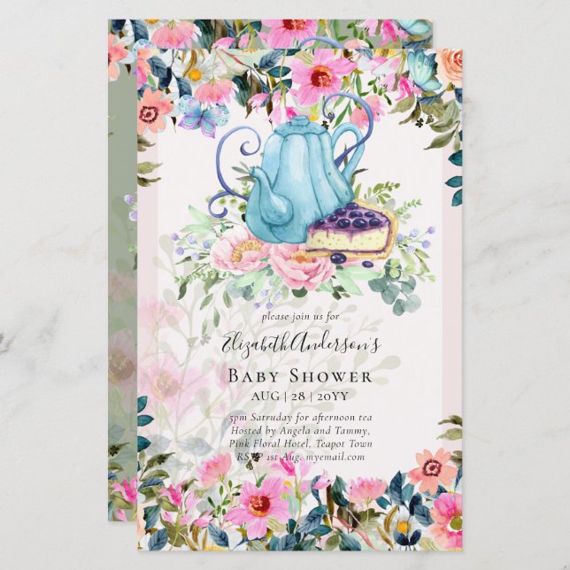 Storytime Tea Party Baby Shower Invitations (Front/Back)