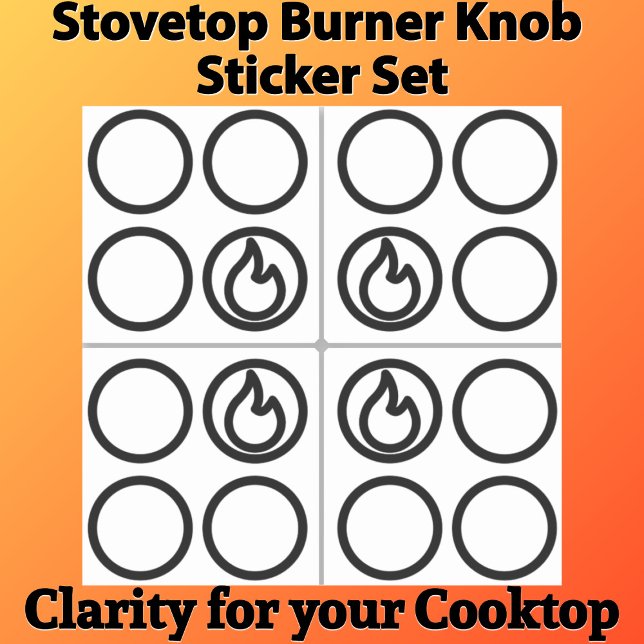 Stove Top Knob Burner Label Guide Set (Position guide sticker set.
Visual aid for stovetop knobs on appliance control panels.)