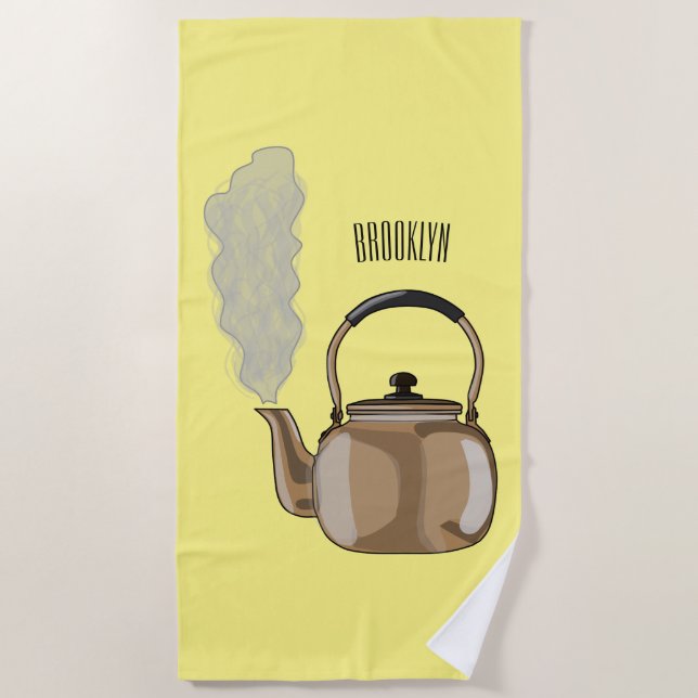 Stovetop or hob kettle cartoon illustration  beach towel (Front)