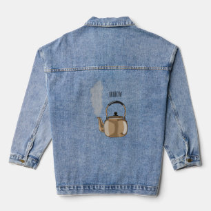 Stovetop or hob kettle cartoon illustration denim jacket