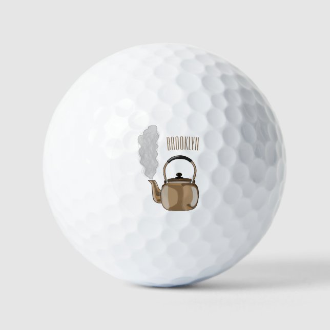 Stovetop or hob kettle cartoon illustration  golf balls (Front)