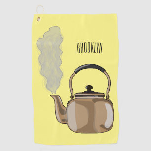 Stovetop or hob kettle cartoon illustration golf towel
