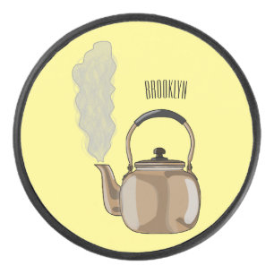 Stovetop or hob kettle cartoon illustration hockey puck