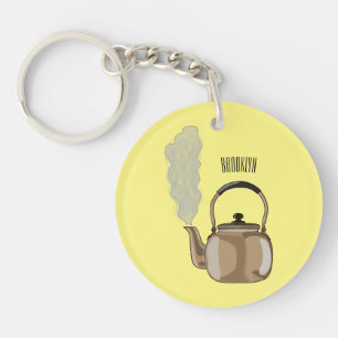 Stovetop or hob kettle cartoon illustration  key ring