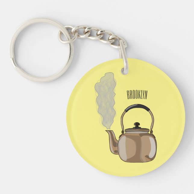 Stovetop or hob kettle cartoon illustration  key ring (Front)