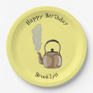 Stovetop or hob kettle cartoon illustration paper plate