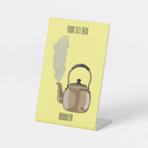 Stovetop or hob kettle cartoon illustration  pedestal sign