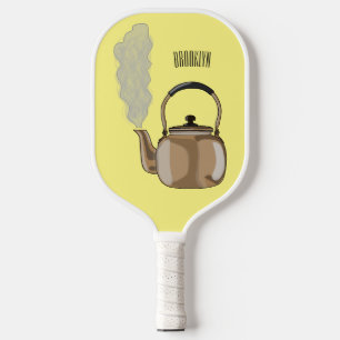 Stovetop or hob kettle cartoon illustration  pickleball paddle