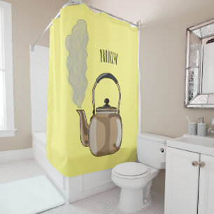Stovetop or hob kettle cartoon illustration  shower curtain
