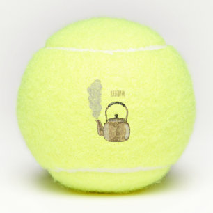 Stovetop or hob kettle cartoon illustration  tennis balls