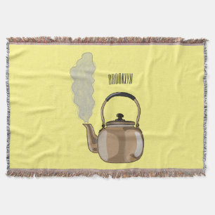 Stovetop or hob kettle cartoon illustration  throw blanket