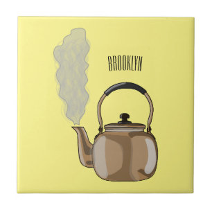 Stovetop or hob kettle cartoon illustration  tile