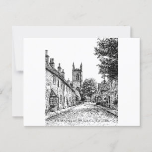 Stow-on-the-Wold Village Sketch, Cotswolds England Postcard