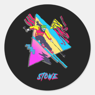 Stowe Colourful Retro Vintage Skier 80s Inspired W Classic Round Sticker