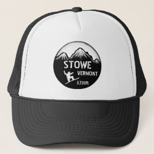 Stowe Vermont black white snowboard art hat