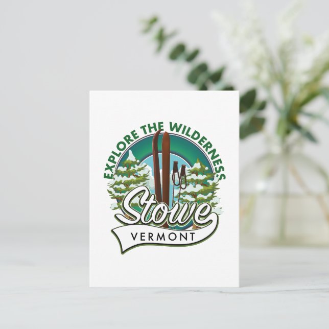 Stowe Vermont ,Explore the Wilderness ski poster. Postcard (Standing Front)