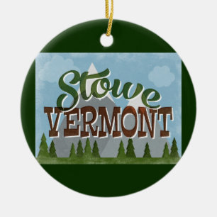 Stowe Vermont Fun Retro Snowy Mountains Ceramic Tree Decoration
