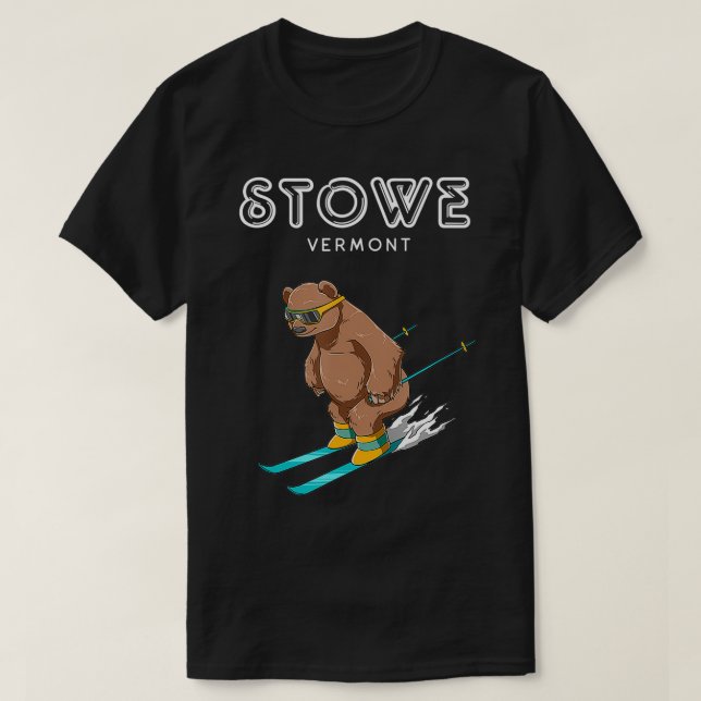 Stowe Vermont Funny Ski Grizzly  T-Shirt (Design Front)