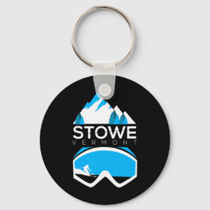 Stowe Vermont Skiing Snow Covered Mountain Tee Key Ring