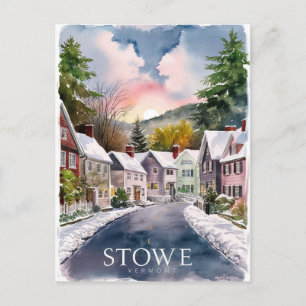 Stowe Vermont watercolor painting Postcard