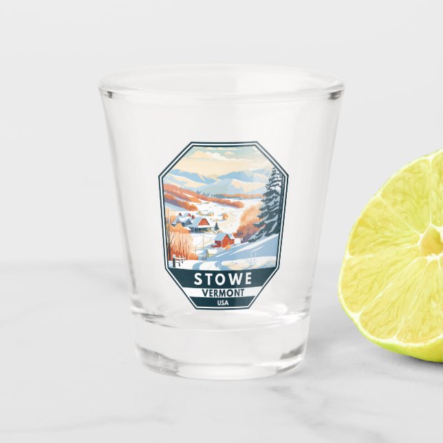 Stowe Vermont Winter Vintage Shot Glass (Front)