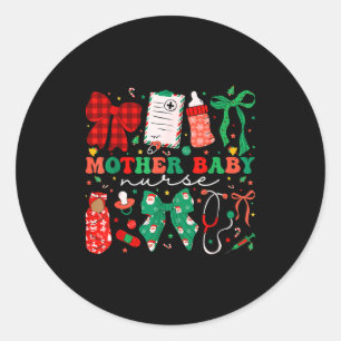 Stpartum Xmas Coquette Mother Baby Nurse Christmas Classic Round Sticker