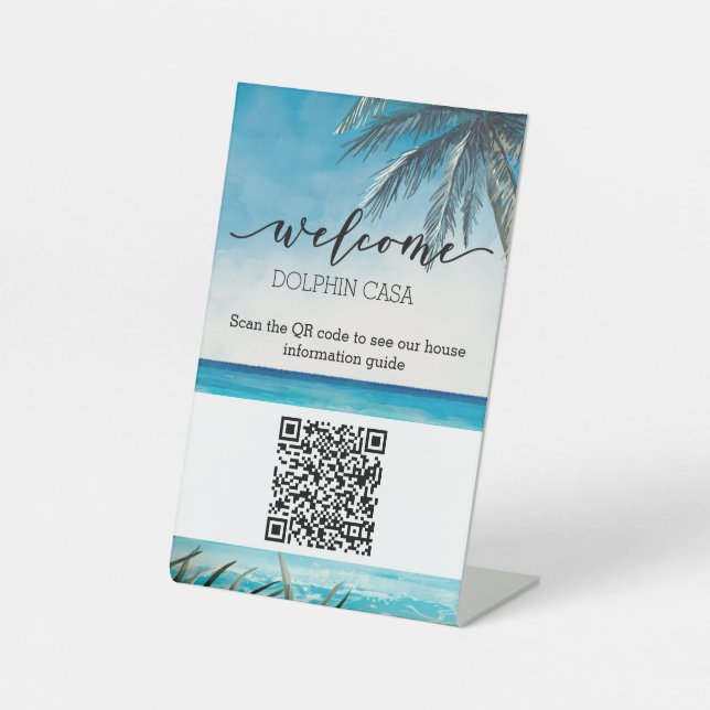 STR Guide QR Code Welcome Guest book Beach Pedestal Sign (Front)
