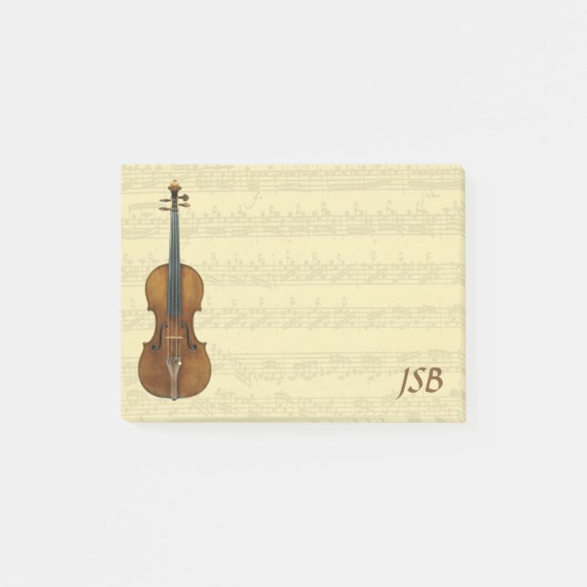 Stradivari Violin Bach Partita Manuscript Monogram Post-it Notes (Front)