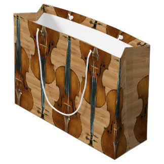 Stradivari Violin Quintet on Wood Panel Effect Large Gift Bag