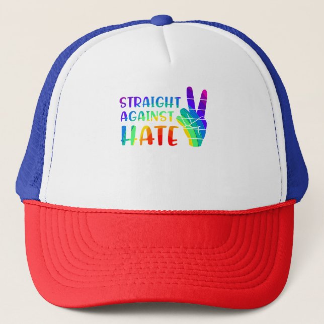 Straight Against Hate - LGBTQ+ Ally Pride  Trucker Hat (Front)